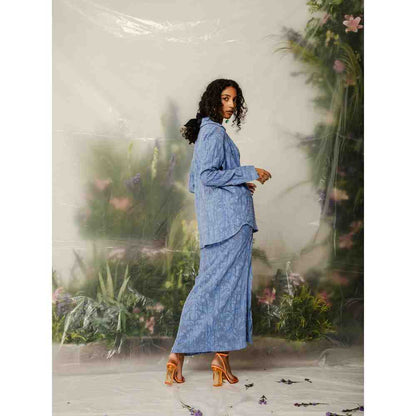 THE IASO Blue Kumi Beach Top and Mini Skirt (Set of 3)