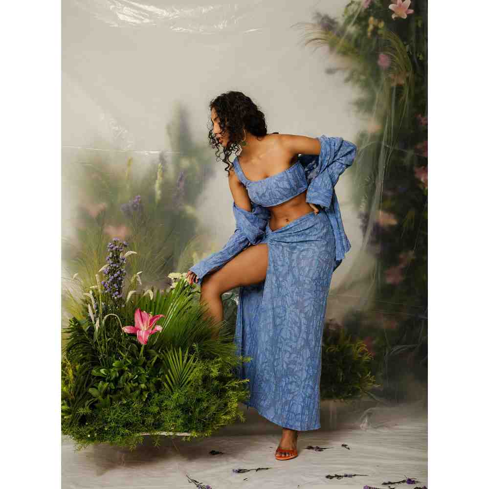 THE IASO Blue Kumi Beach Top and Mini Skirt (Set of 3)