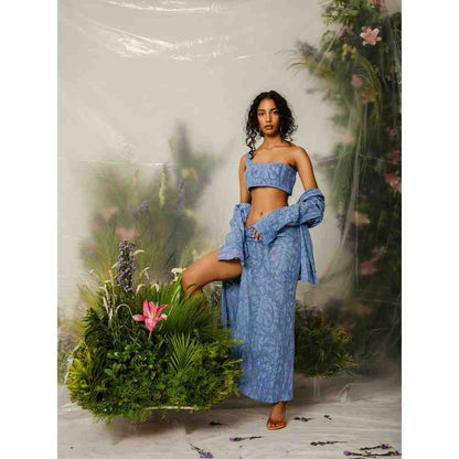 THE IASO Blue Kumi Beach Top and Mini Skirt (Set of 3)