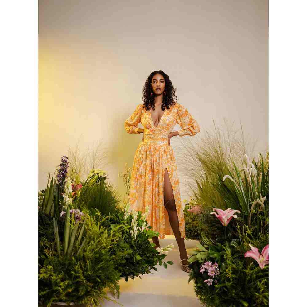 THE IASO Orange Saki Midi Dress