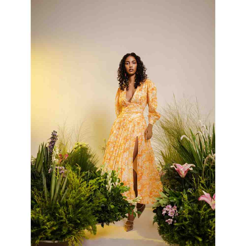 THE IASO Orange Saki Midi Dress