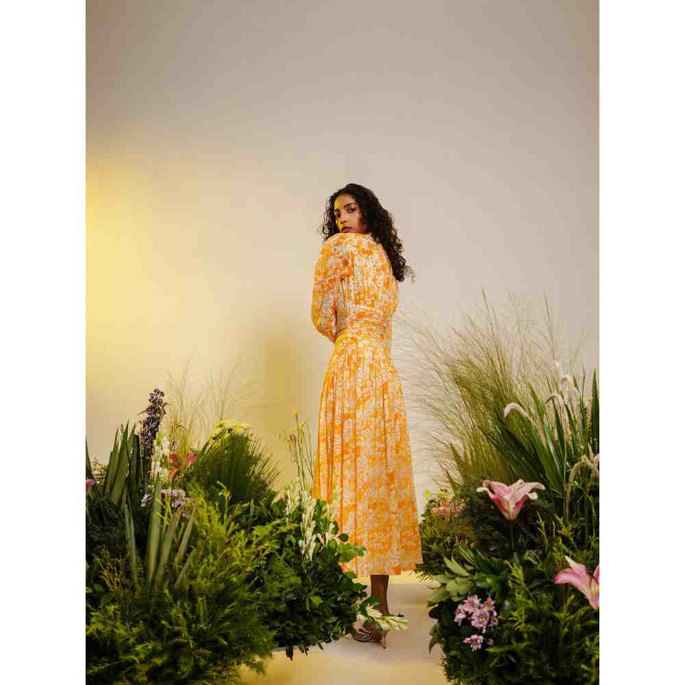 THE IASO Orange Saki Midi Dress