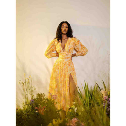 THE IASO Orange Saki Midi Dress