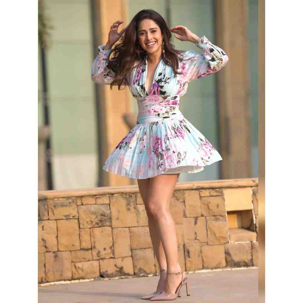 THE IASO Turquoise Garden Mini Dress