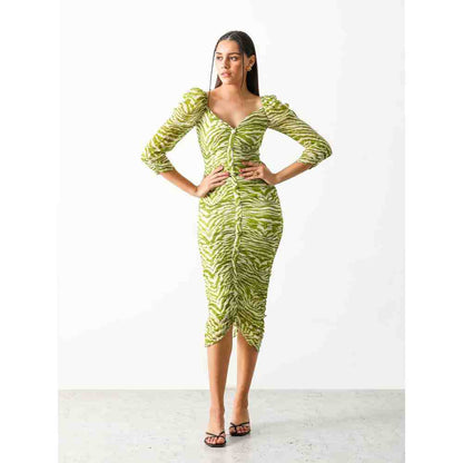 THE IASO Green Sander Ruched Midi Dress