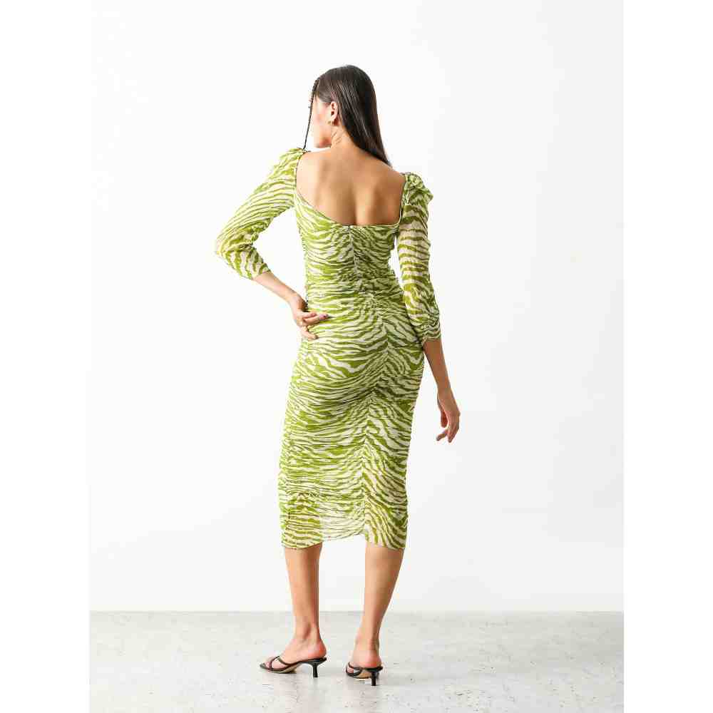 THE IASO Green Sander Ruched Midi Dress