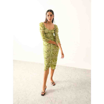 THE IASO Green Sander Ruched Midi Dress
