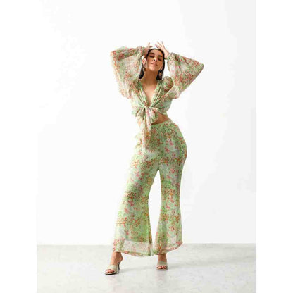 THE IASO Sage Green Maisy Crop Top and Pant (Set of 2)