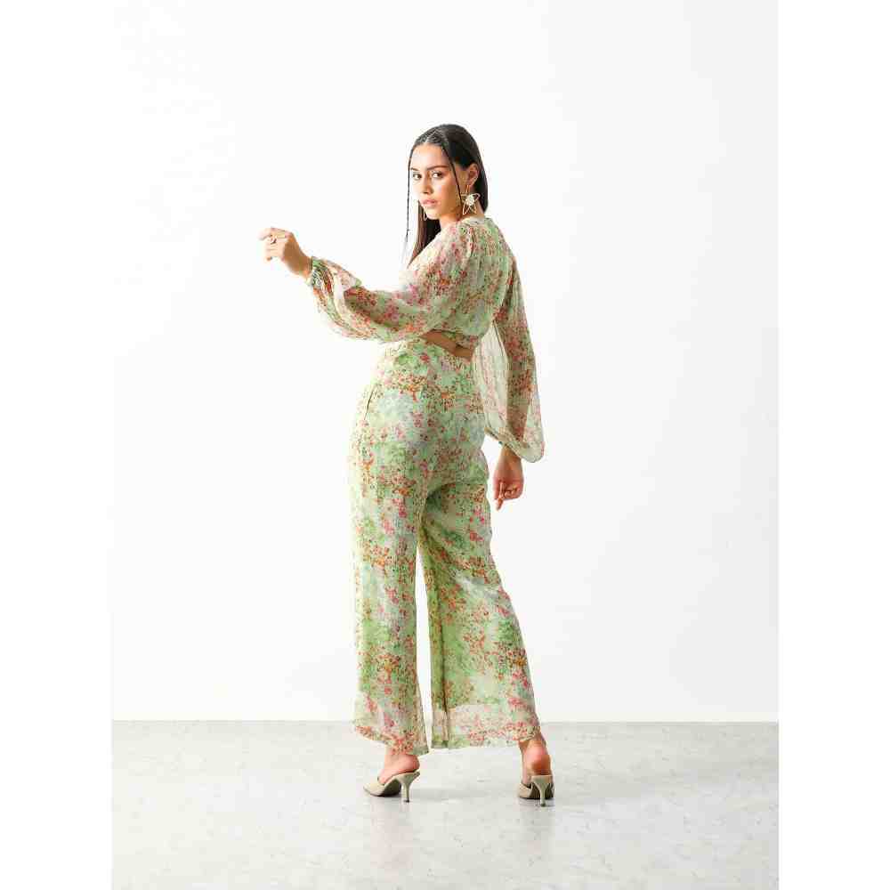 THE IASO Sage Green Maisy Crop Top and Pant (Set of 2)