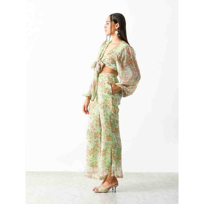 THE IASO Sage Green Maisy Crop Top and Pant (Set of 2)