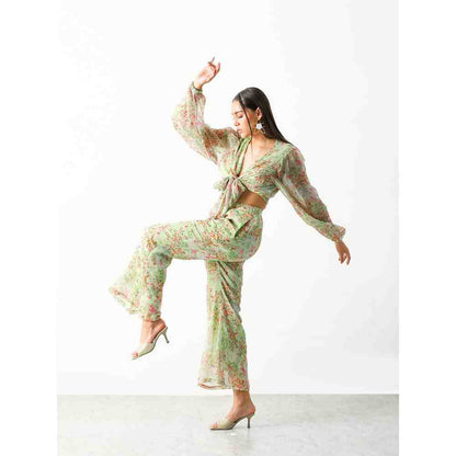 THE IASO Sage Green Maisy Crop Top and Pant (Set of 2)