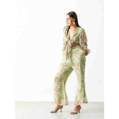 THE IASO Sage Green Maisy Crop Top and Pant (Set of 2)