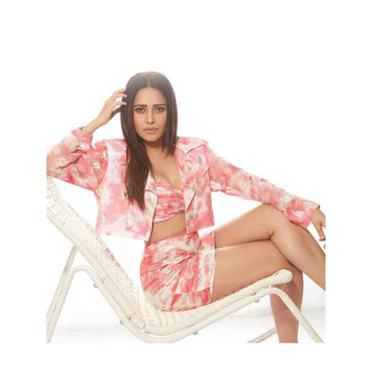 THE IASO Salmon Matching Crop Top, Skirt and Jacket (Set of 3)