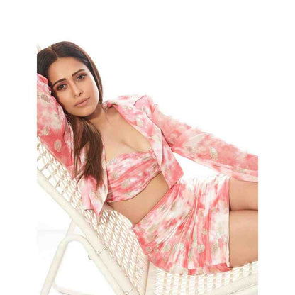 THE IASO Salmon Matching Crop Top, Skirt and Jacket (Set of 3)