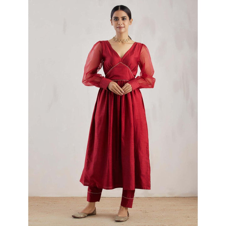 The Indian Cause Red Electra Kurta with Pant (Set of 2)