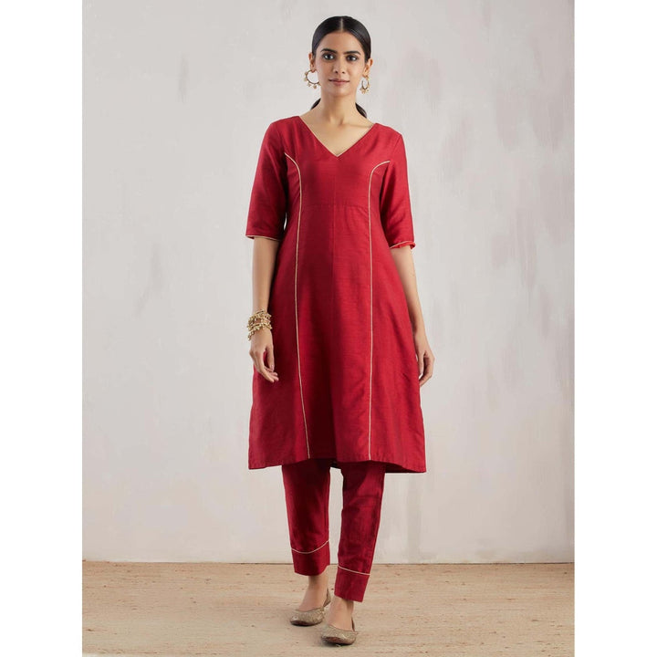 The Indian Cause Red Markab Kurta with Pant (Set of 2)
