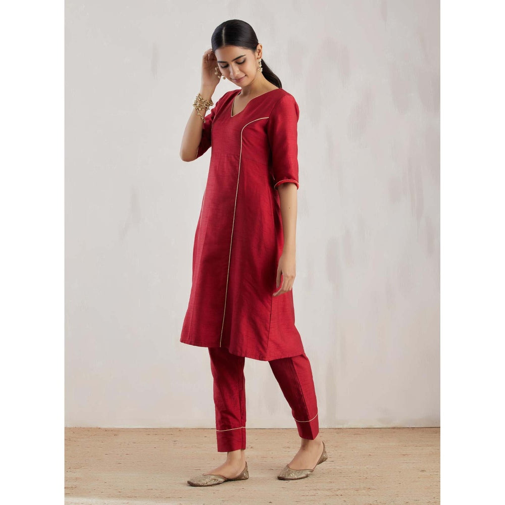The Indian Cause Red Markab Kurta with Pant (Set of 2)