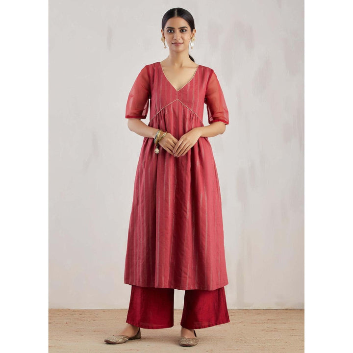 The Indian Cause Red Meissa Kurta with Pant (Set of 2)