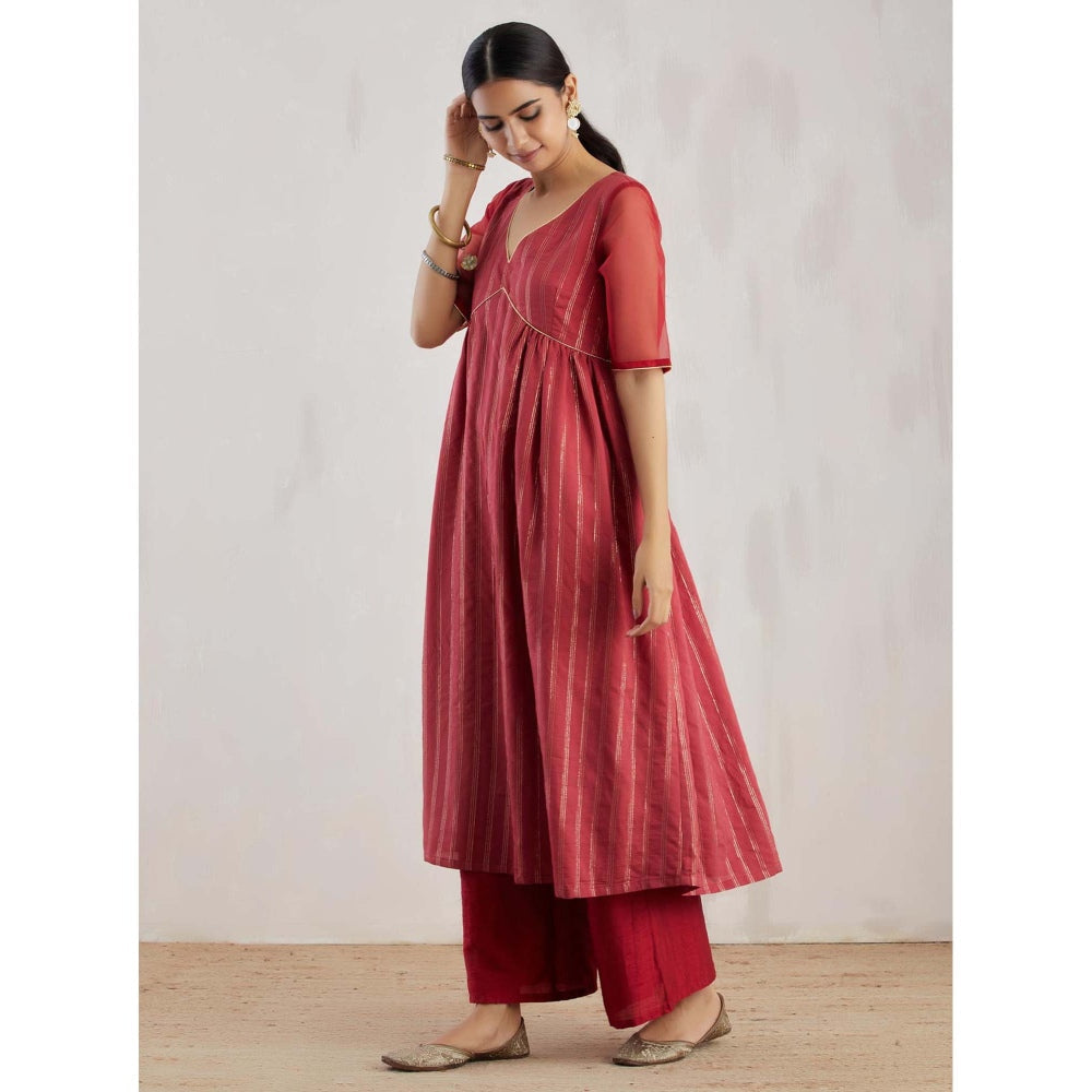 The Indian Cause Red Meissa Kurta with Pant (Set of 2)