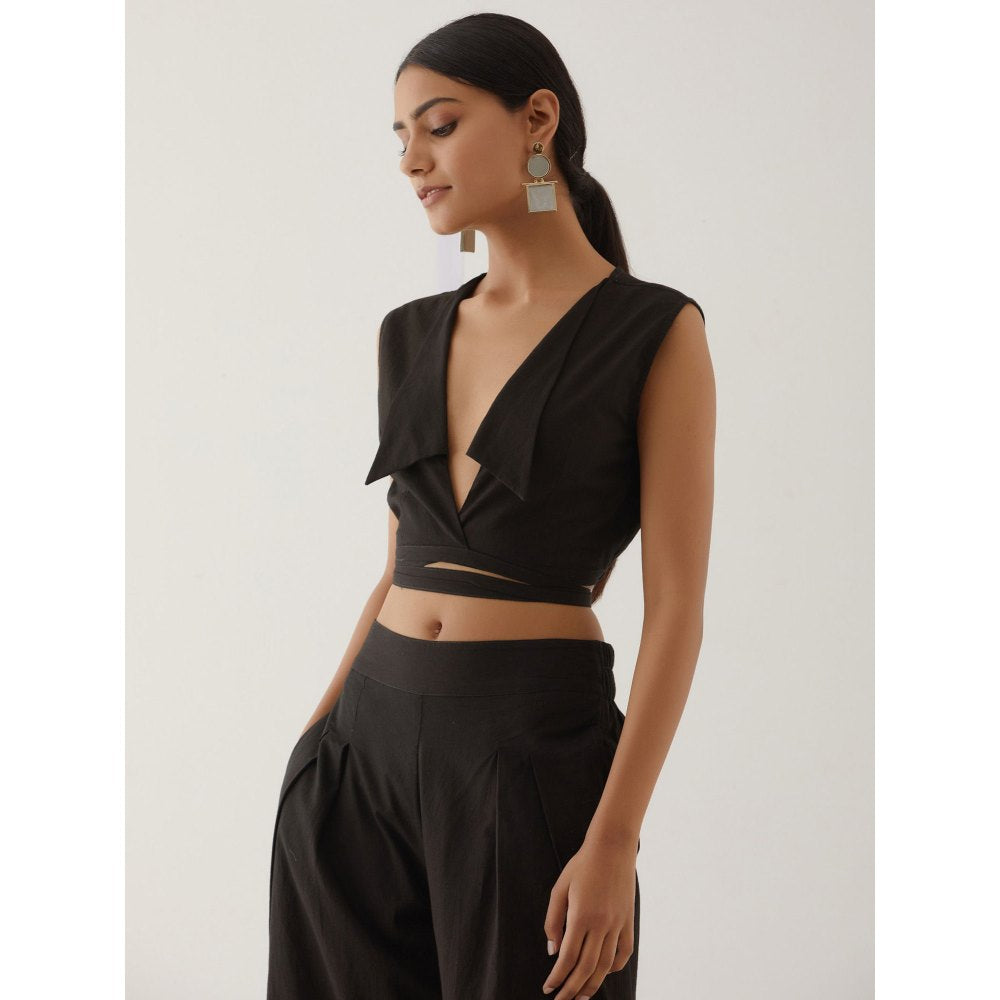 TIC Black Plunging Neck Crop Top Co-Ord (Set of 2)