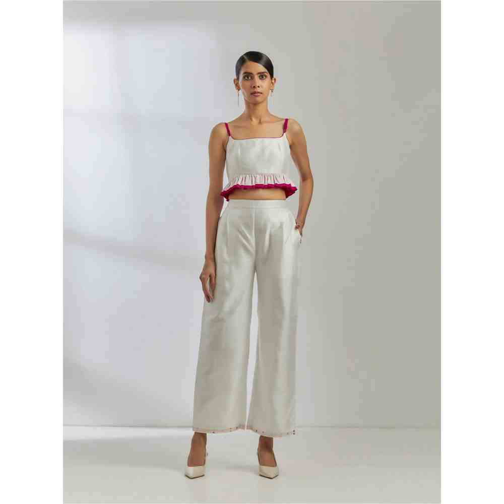 TIC White Raw Silk Rigel Top with White Palazzo (Set of 2)