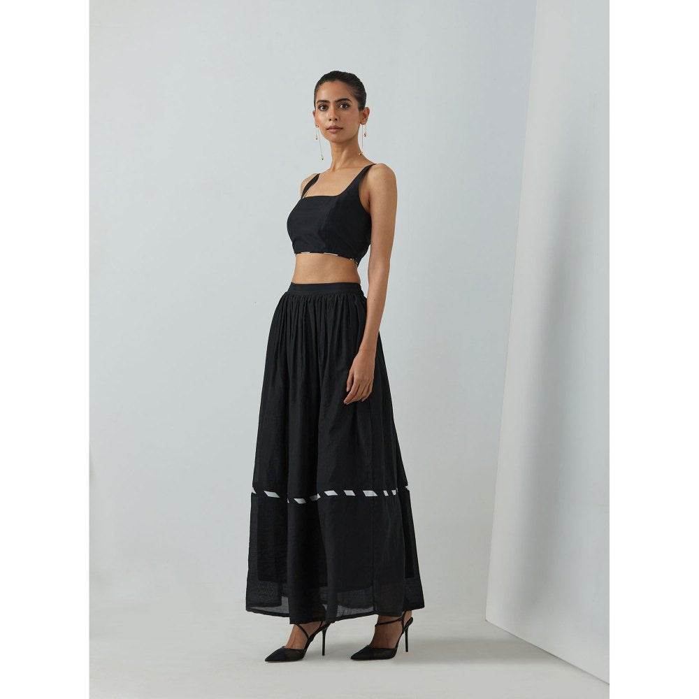 TIC Black Chanderi Zade Crop Top with Skirt (Set of 2)