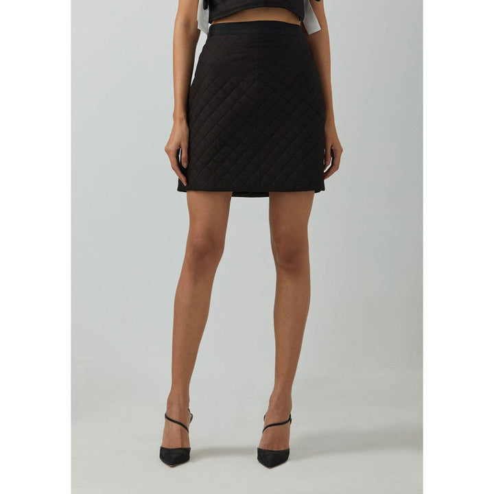 TIC Black Cotton Tie-Up Crop Top with Quilted Skirt Co-ord (Set of 2)