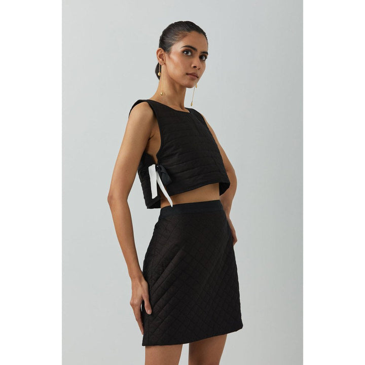 TIC Black Cotton Quilted Mini Skirt
