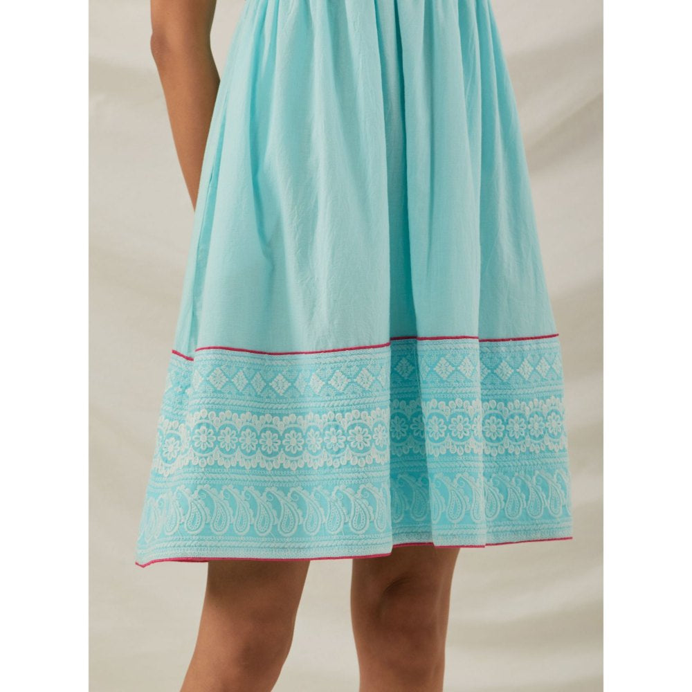 TIC Plain Amore Placket Short Dress with Chikankari Border