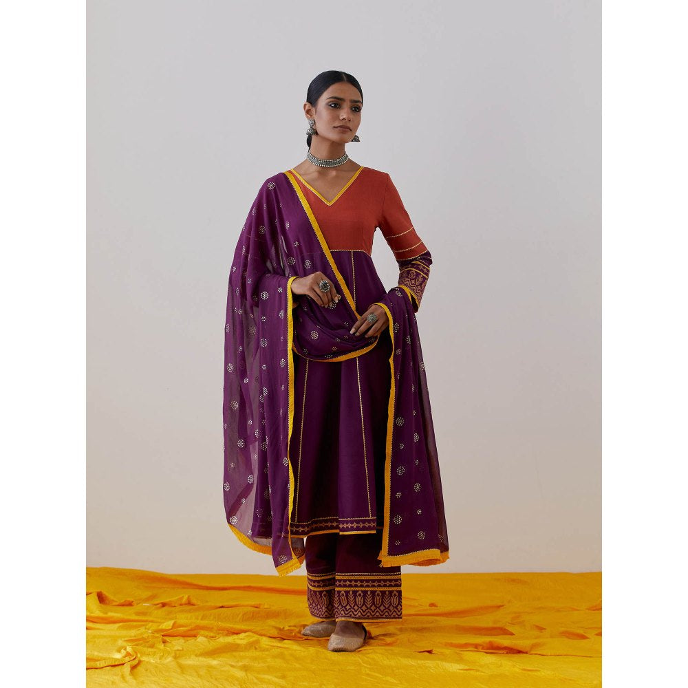 The Indian Cause Purple Rust Cotton Raqs Kurta & Palazzo (Set of 2)