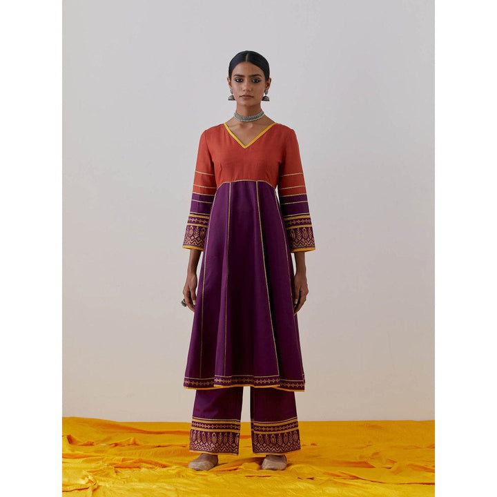 The Indian Cause Purple Rust Cotton Raqs Kurta & Palazzo (Set of 3)