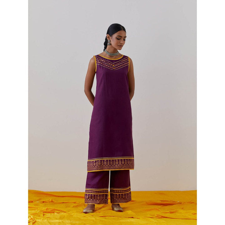 The Indian Cause Purple Cotton Seher Kurta & Palazzo (Set of 3)