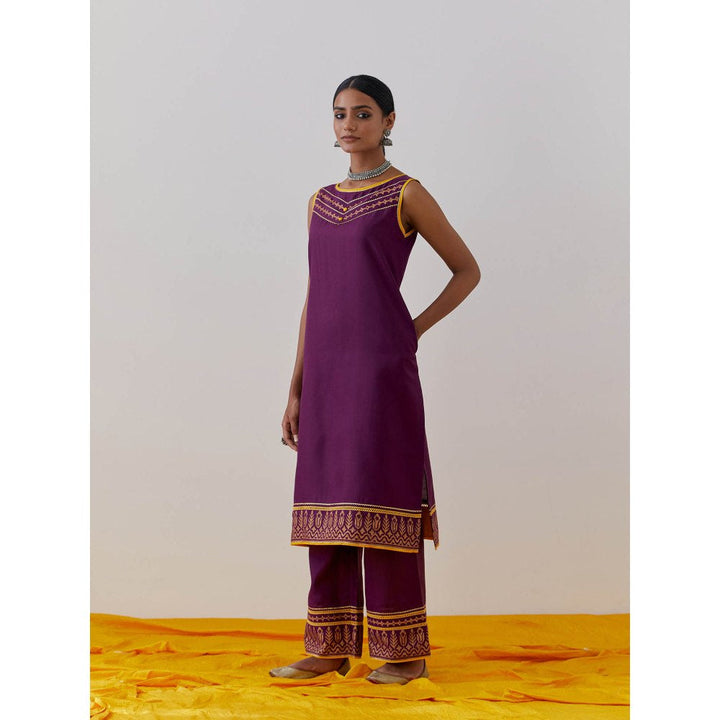 The Indian Cause Purple Cotton Seher Kurta & Palazzo (Set of 3)