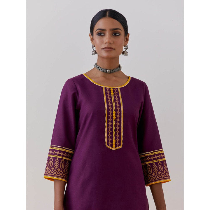 The Indian Cause Purple Cotton Rozana Kurta & Palazzo (Set of 3)