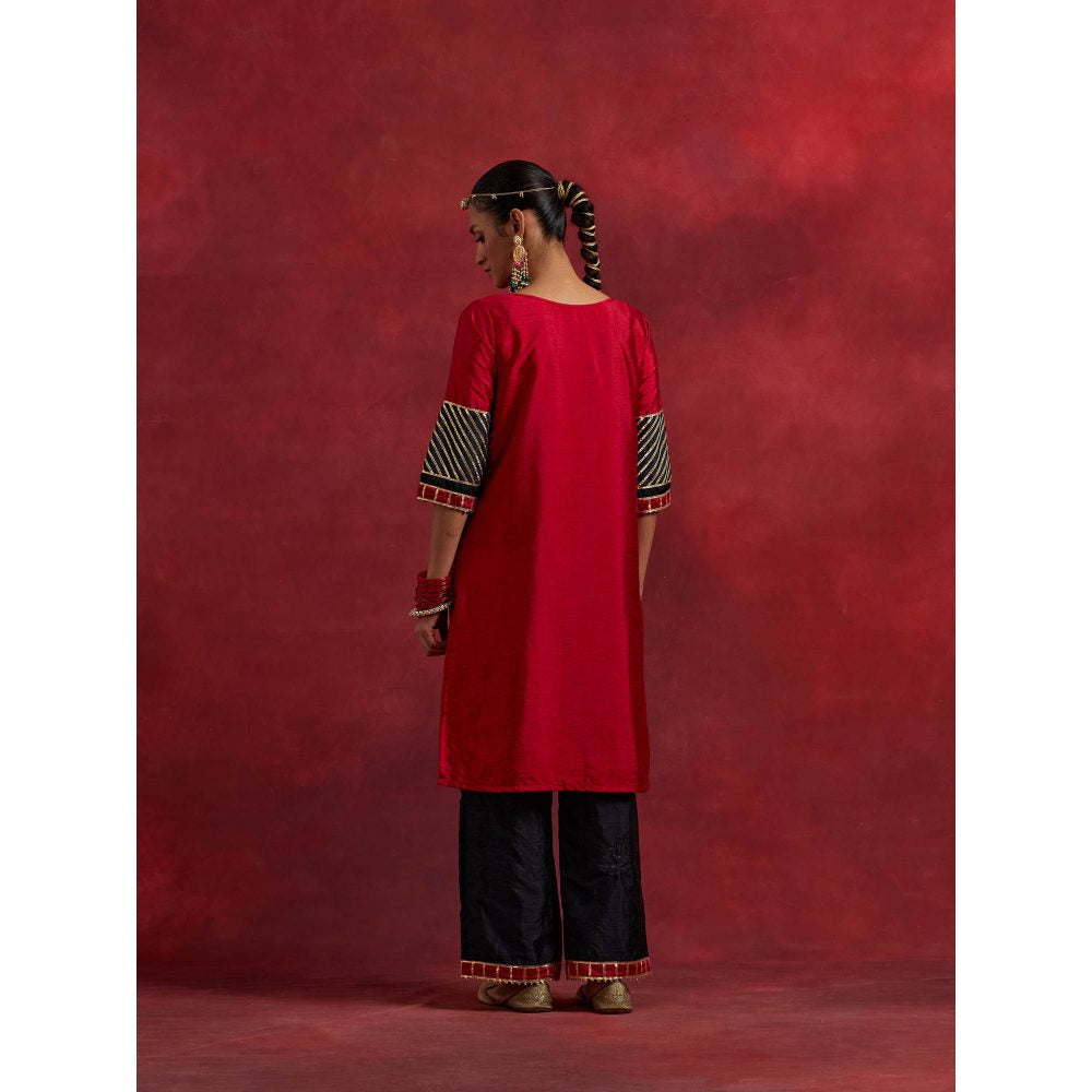 The Indian Cause Red Black Raw Silk Jennifer Kurta