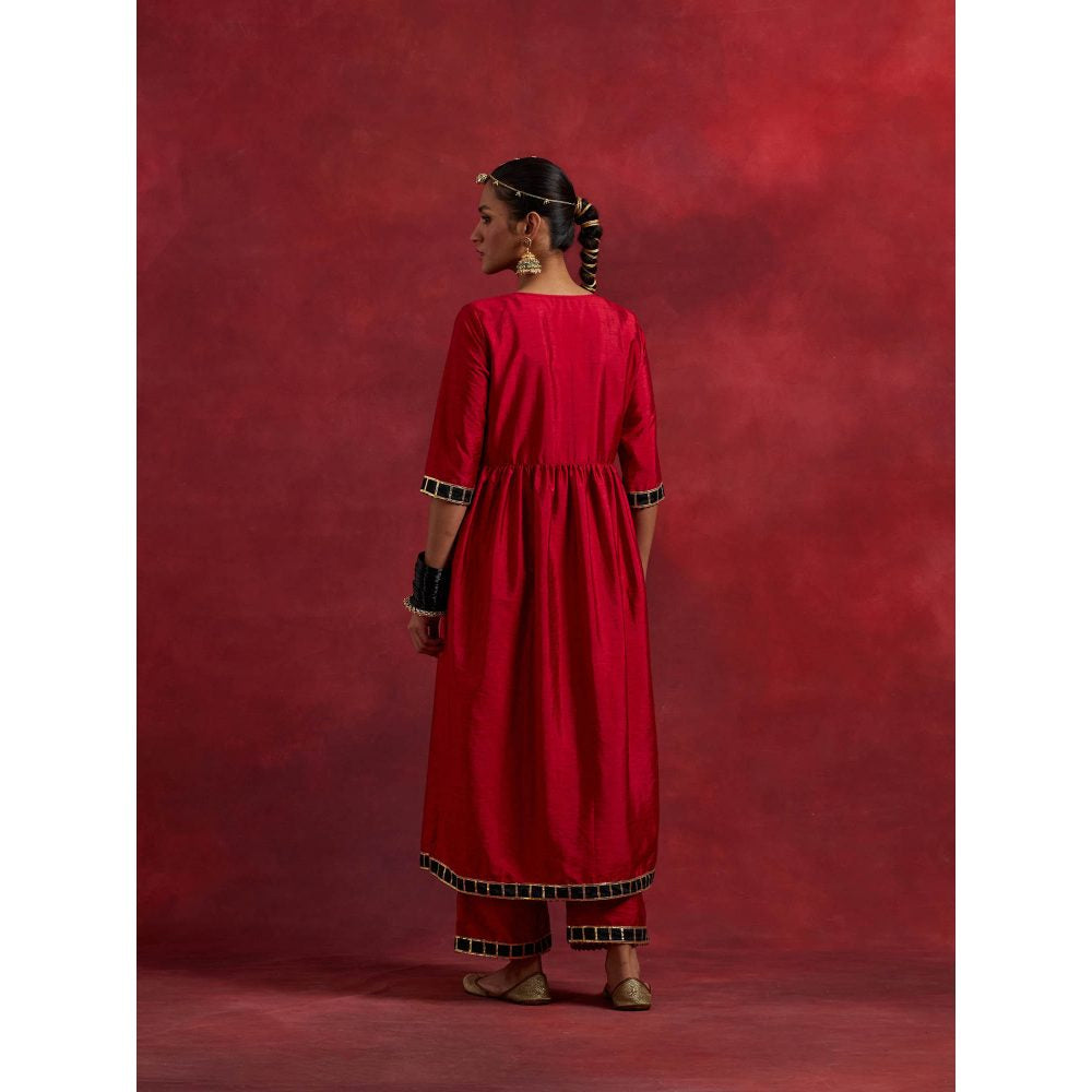 The Indian Cause Red Black Raw Silk Gauhar Kurta