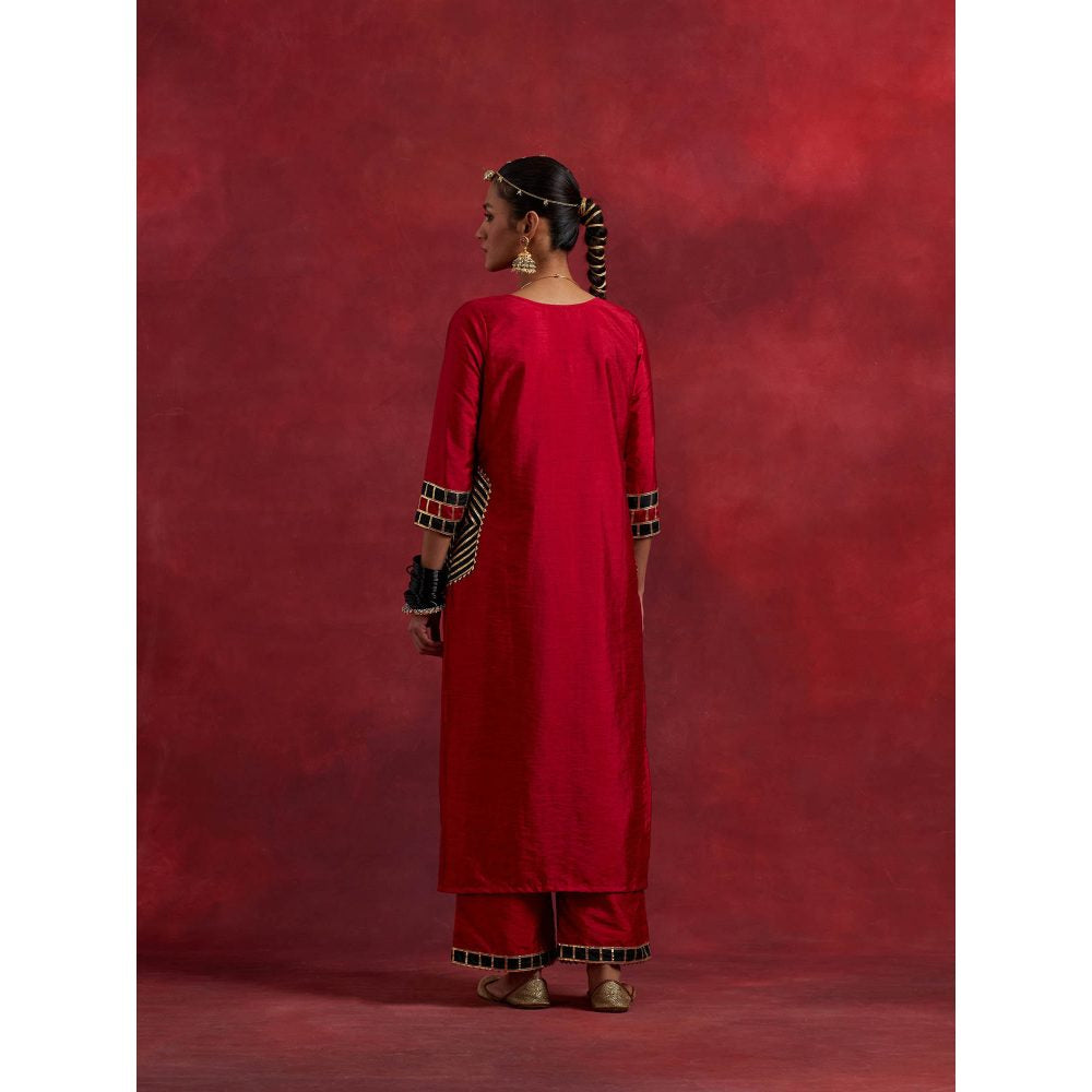 The Indian Cause Red Black Raw Silk Mira Kurta