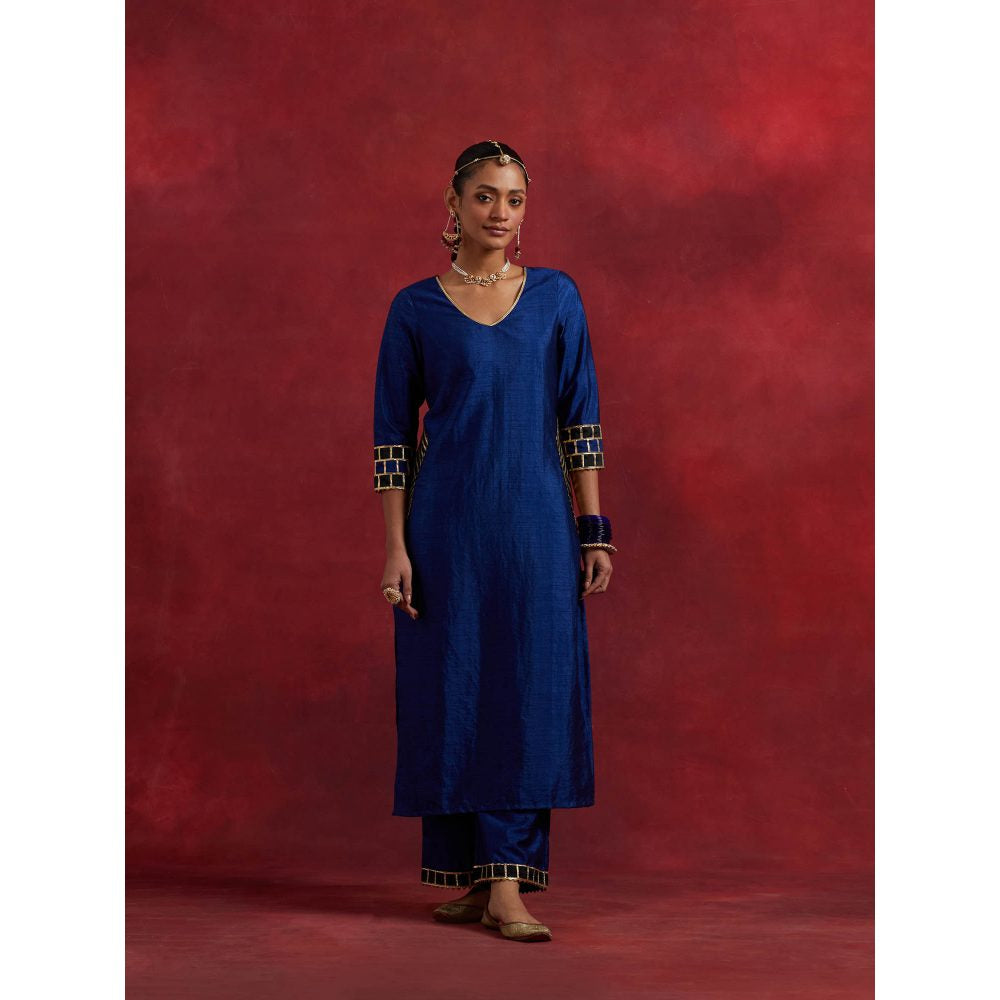 The Indian Cause Blue Black Raw Silk Mira Kurta