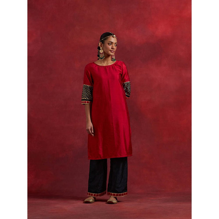 The Indian Cause Red Black Raw Silk Jennifer Kurta With Palazzo (Set of 2)