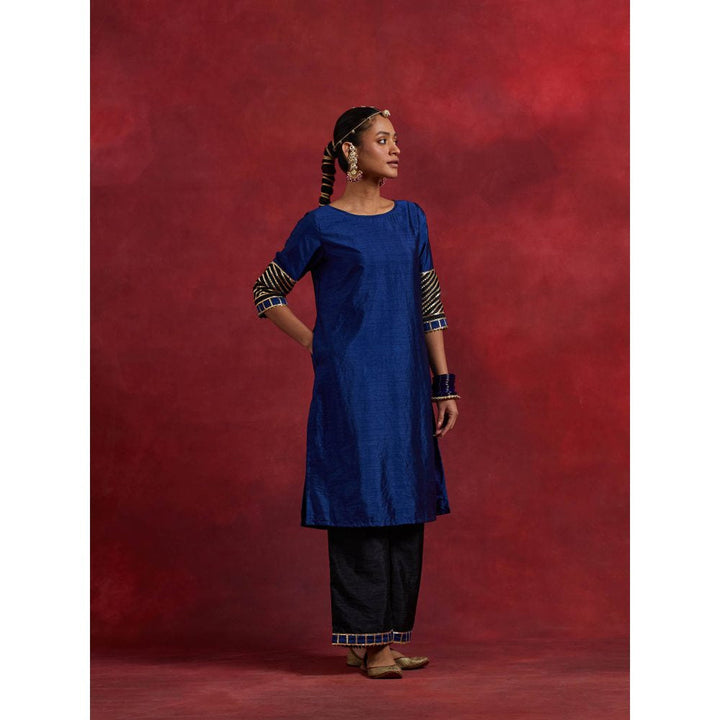 The Indian Cause Blue Black Raw Silk Jennifer Kurta With Palazzo (Set of 2)