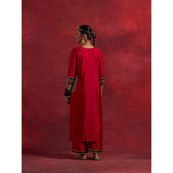 The Indian Cause Red Black Raw Silk Mira Kurta With Palazzo (Set of 2)