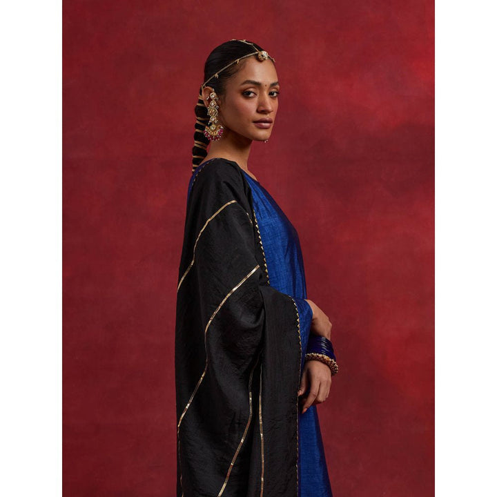 The Indian Cause Blue Black Raw Silk Jennifer Kurta With Palazzo And Dupatta (Set of 3)