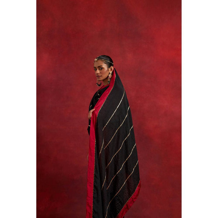 The Indian Cause Red Black Raw Silk Mira Kurta With Palazzo And Dupatta (Set of 3)