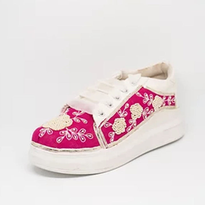 The Saree Sneakers Hot Pink Sneakers with Moti Work
