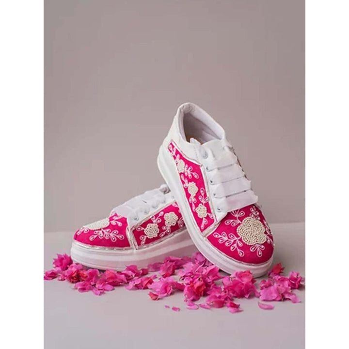 The Saree Sneakers Hot Pink Sneakers with Moti Work