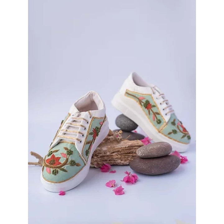 The Saree Sneakers Mint Green Garden Threadwork Sneakers