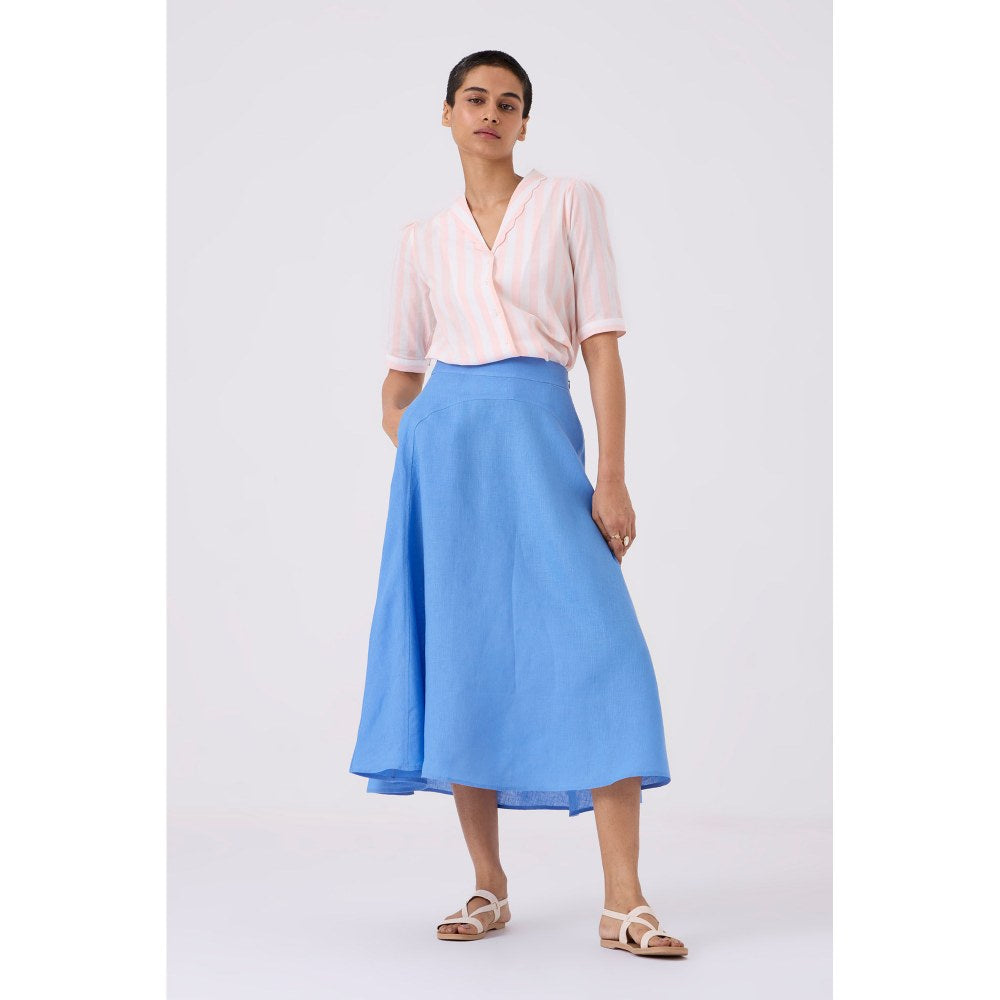 The Summer House Bir Linen Blue A-Line Skirt