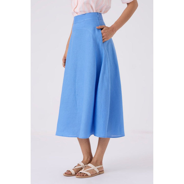 The Summer House Bir Linen Blue A-Line Skirt