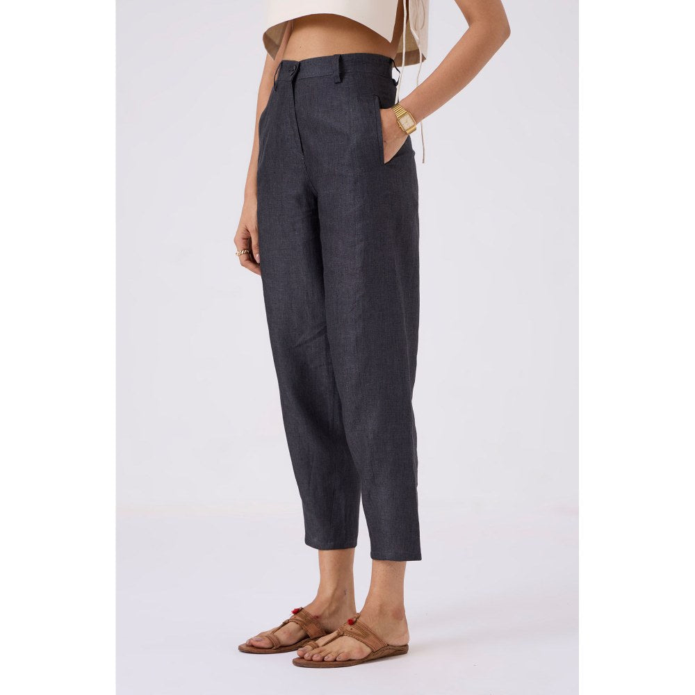 The Summer House Nex Cropped Charcoal Linen Pants