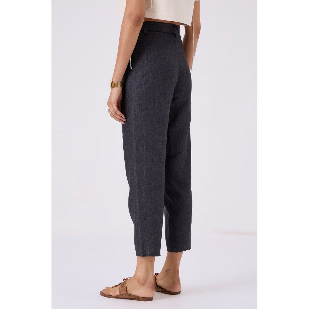The Summer House Nex Cropped Charcoal Linen Pants
